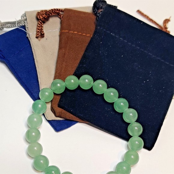 GREEN AVENTURINE STRETCHY ROUND 8mm BRACELET NAT. STONE w/ FREE FELT POUCH-B809 - Picture 3 of 14
